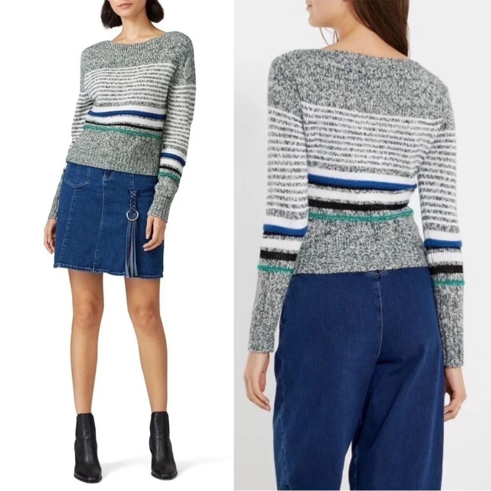 See by Chloe Striped Nightfall Green Sweater Designer Metallic Women’s Medium